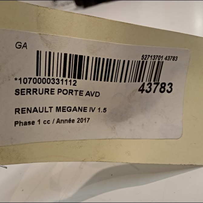 Serrure porte avd occasion RENAULT MEGANE IV Phase 1 12-2015->... 1.5 DCI 8v 110ch 805023720R 3