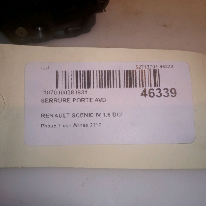 Serrure porte avd occasion RENAULT SCENIC IV Phase 1 04-1995->04-1999 1.6 DCI 130ch 805023720R 5