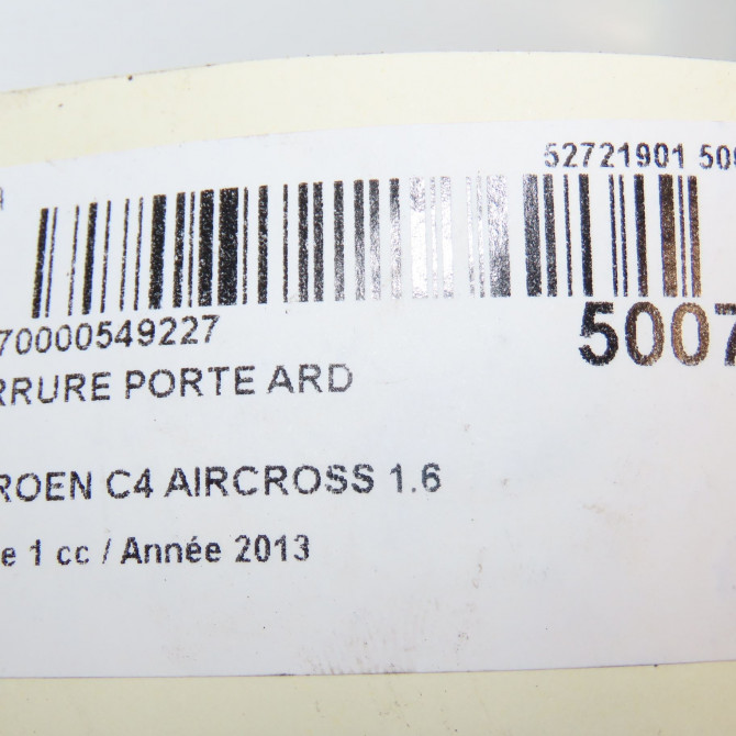 Serrure porte ard occasion CITROEN C4 AIRCROSS Phase 1 10-2011->... 1.6 e-HDI 115ch 1607958580 7