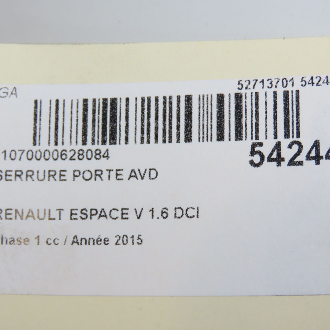 Serrure porte avd occasion RENAULT ESPACE V Phase 1 02-2015->... 1.6 DCI 160ch 805023720R 7