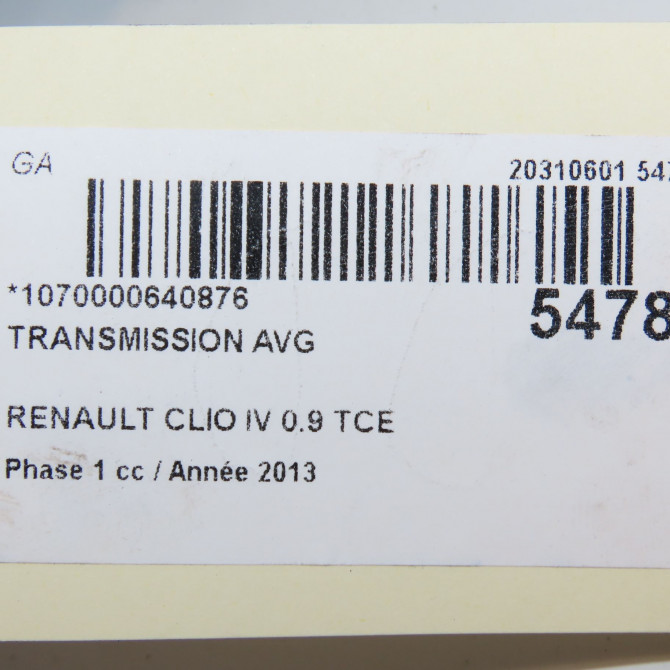 Transmission avant gauche occasion RENAULT CLIO IV Phase 1 07-2012->... 0.9 TCE 90ch 391017355R 5