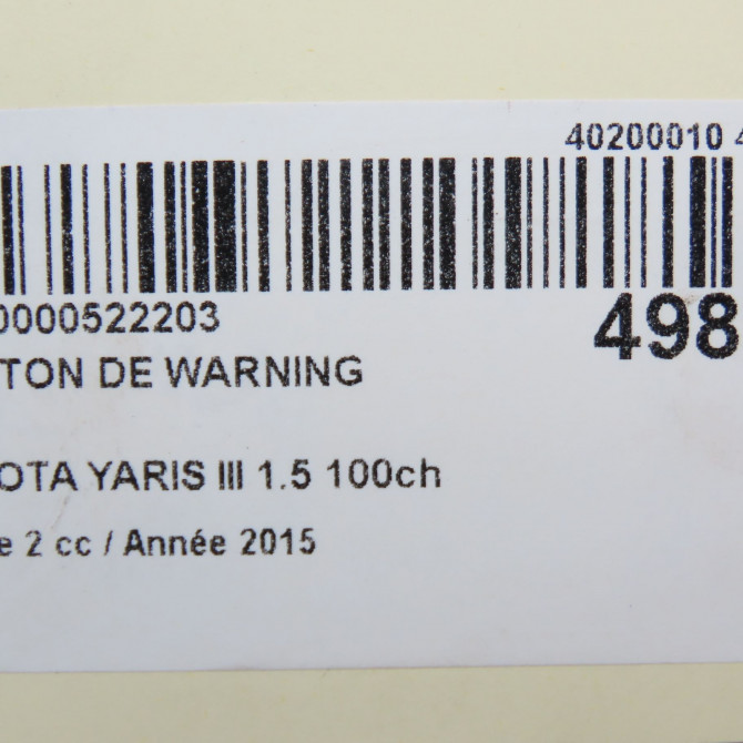 Bouton de warning occasion TOYOTA YARIS III Phase 2 06-2014->... 1.5 100ch 4