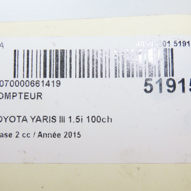 Compteur occasion TOYOTA YARIS III Phase 2 06-2014->... 1.5i 100ch hybride 838000UC90 8