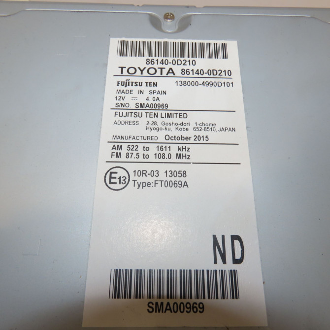 Autoradio occasion TOYOTA YARIS III Phase 2 06-2014->... 1.5i 100ch hybride 861400D210 5