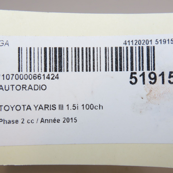 Autoradio occasion TOYOTA YARIS III Phase 2 06-2014->... 1.5i 100ch hybride 861400D210 7