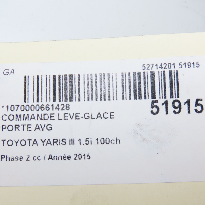 Commande lève-glace porte avant gauche occasion TOYOTA YARIS III Phase 2 06-2014->... 1.5i 100ch hybride 8482002320 5