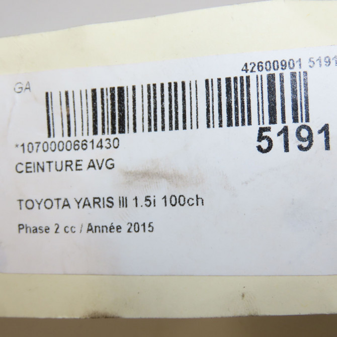 Ceinture avant gauche occasion TOYOTA YARIS III Phase 2 06-2014->... 1.5i 100ch hybride 732200D312C0 7