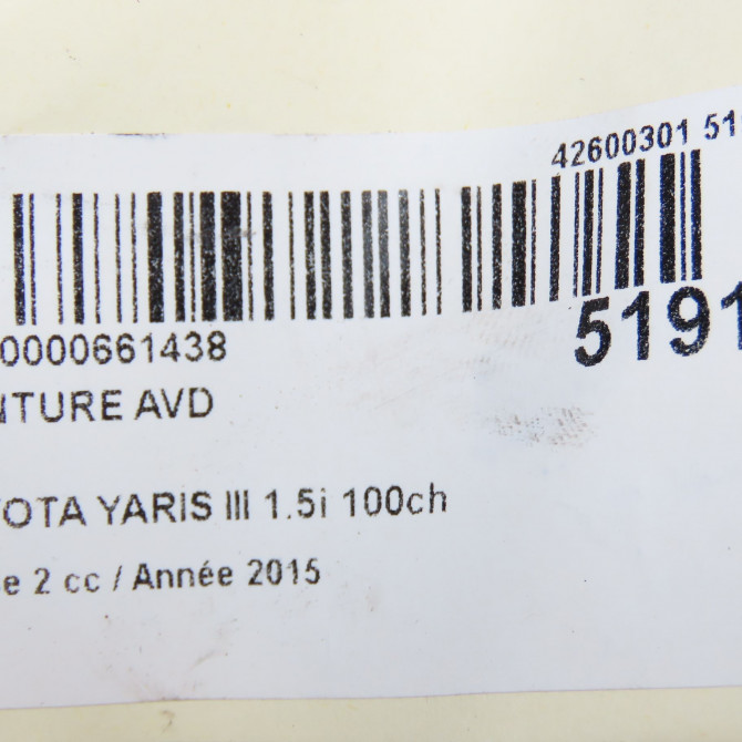 Ceinture avant droite occasion TOYOTA YARIS III Phase 2 06-2014->... 1.5i 100ch hybride 732100D322C0 7