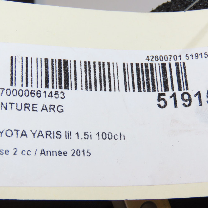 Ceinture arrière gauche occasion TOYOTA YARIS III Phase 2 06-2014->... 1.5i 100ch hybride 733700D171C3 5