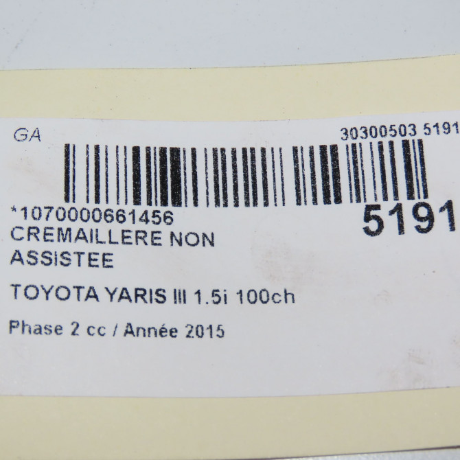Cremaillere non assistee occasion TOYOTA YARIS III Phase 2 06-2014->... 1.5i 100ch hybride 455000D280 6