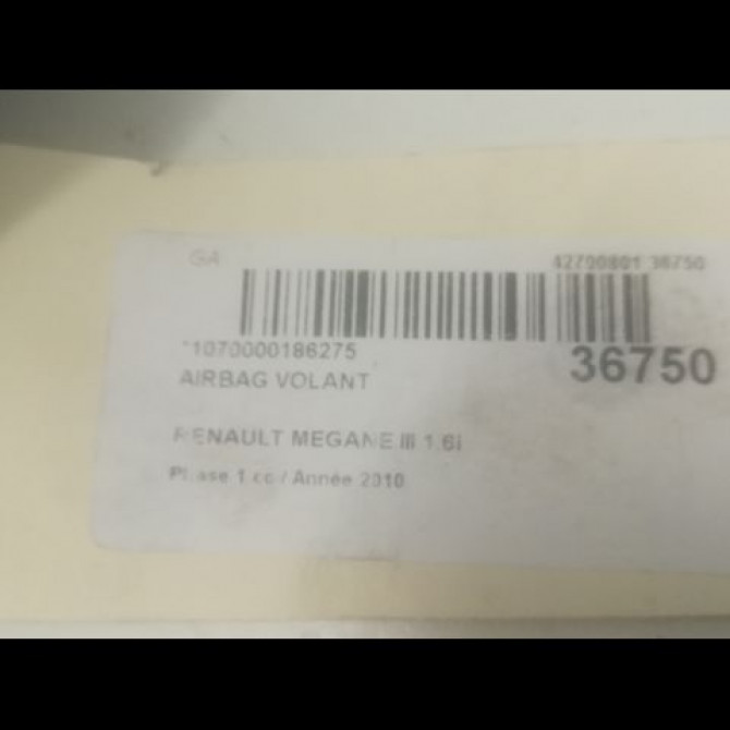 Airbag volant occasion RENAULT MEGANE III Phase 1 11-2008->01-2012 1.6i 16v 110ch 985100007R 2