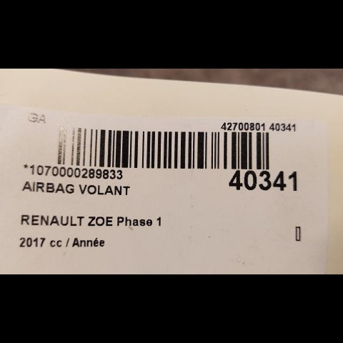 Airbag volant occasion RENAULT ZOE Phase 1 10-2012->... 2
