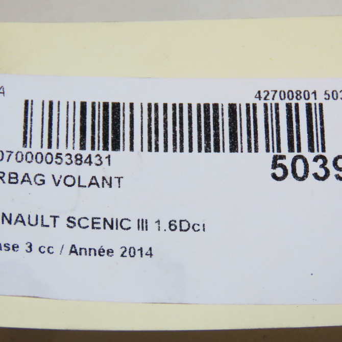 Airbag volant occasion RENAULT SCENIC III Phase 3 04-2013->... 1.6Dci 130ch 985701921R 7