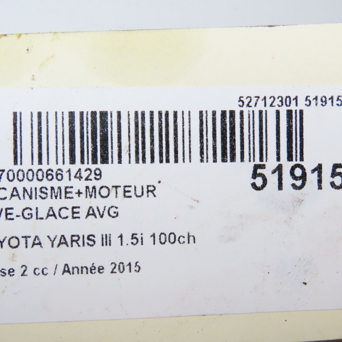 Mecanisme+moteur leve-glace avg occasion TOYOTA YARIS III Phase 2 06-2014->... 1.5i 100ch hybride 698200D440 8