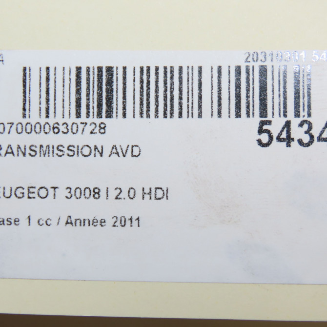 Transmission avant droite occasion PEUGEOT 3008 I Phase 1 04-2009->12-2013 2.0 HDI 150ch 3273TT 7