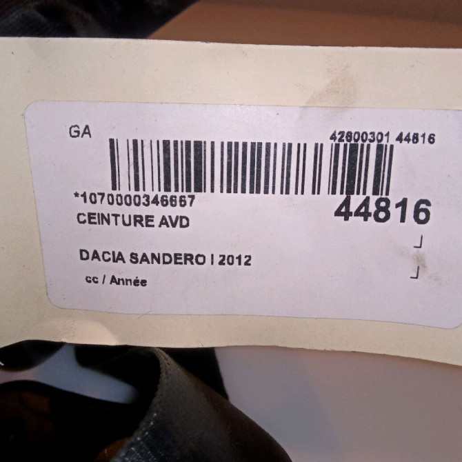 Ceinture avant droite occasion DACIA SANDERO I 8200751267 4