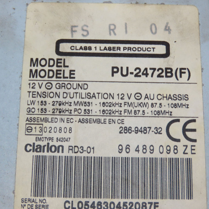 Autoradio occasion CITROEN C5 I Phase 1 03-2001->09-2004 2.0 HDi 110ch 6564A6 4