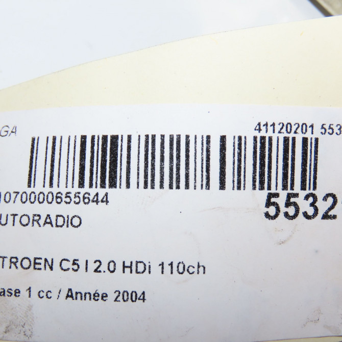 Autoradio occasion CITROEN C5 I Phase 1 03-2001->09-2004 2.0 HDi 110ch 6564A6 6