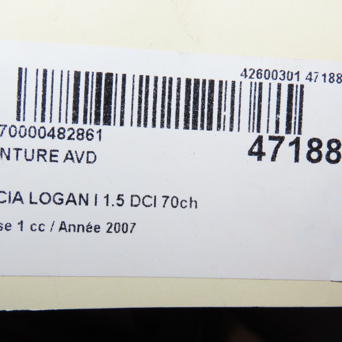 Ceinture avant droite occasion DACIA LOGAN I Phase 1 06-2005->06-2008 1.5 DCI 70ch 8200934801 5