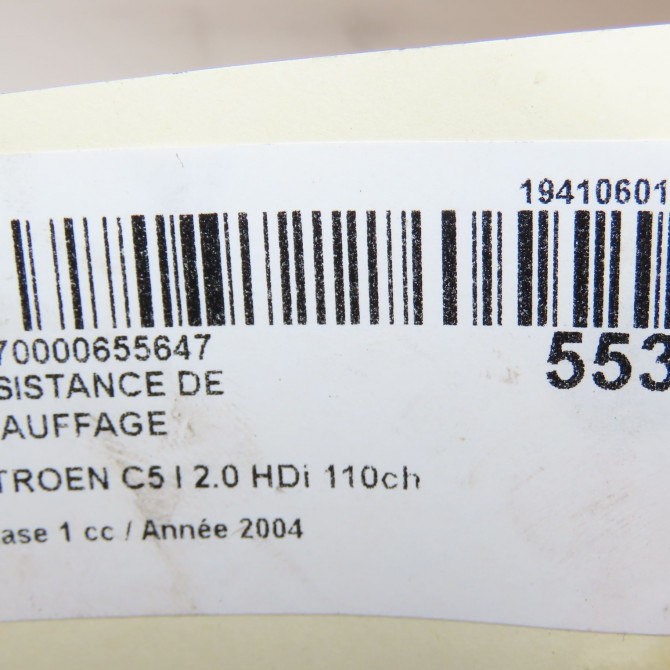 Resistance de chauffage occasion CITROEN C5 I Phase 1 03-2001->09-2004 2.0 HDi 110ch 6445RE 6