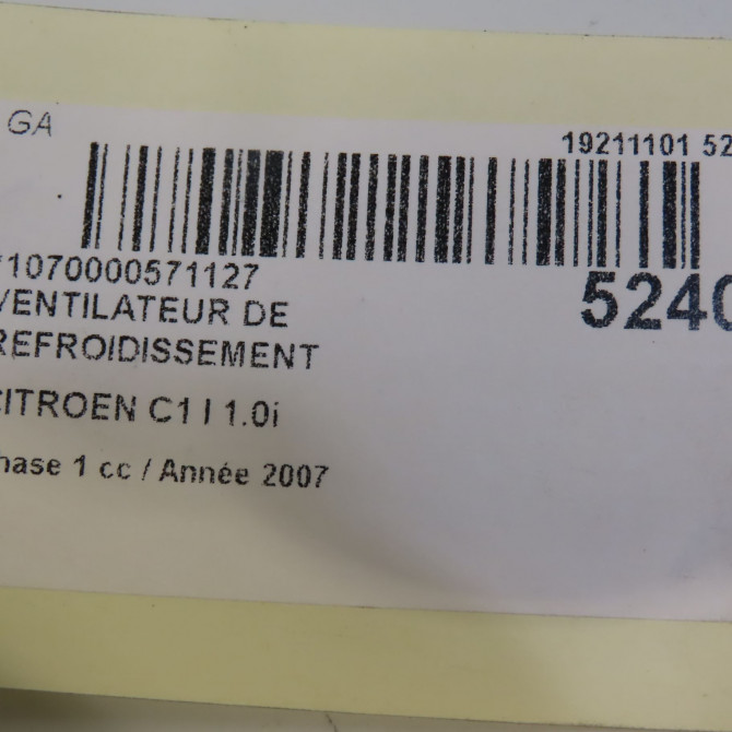 Ventilateur de refroidissement occasion CITROEN C1 I Phase 1 06-2005->11-2008 1.0i 1253G8 6