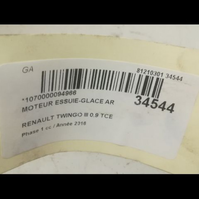 Moteur essuie-glace arrière occasion RENAULT TWINGO III Phase 1 06-2014->... 0.9 TCE 12v 90ch 287108228R 4