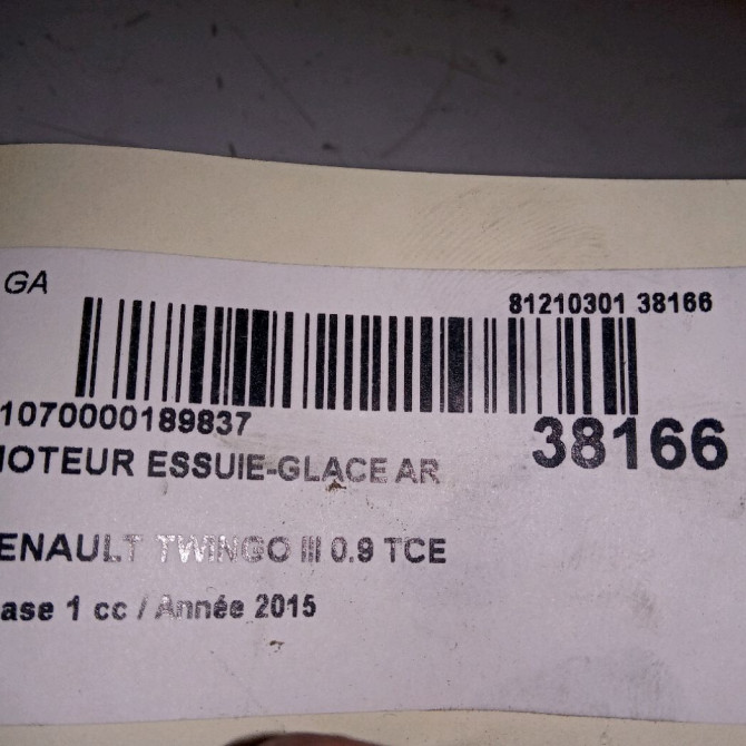 Moteur essuie-glace arrière occasion RENAULT TWINGO III Phase 1 06-2014->... 0.9 TCE 12v 90ch 287108228R 3
