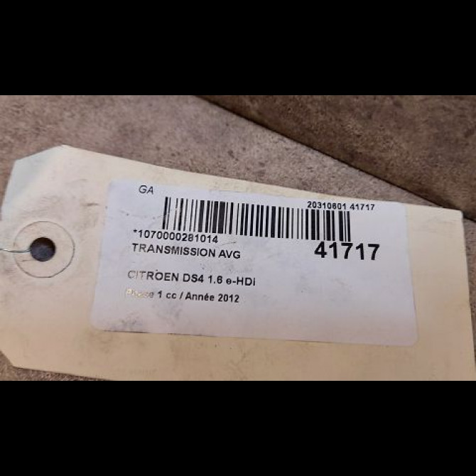 Transmission avant gauche occasion CITROEN DS4 Phase 1 01-2011->03-2016 1.6 e-HDi 110ch 3272TH 4