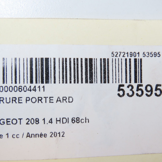 Serrure porte ard occasion PEUGEOT 208 208 Phase 1 2012-03-01->2015-09-30 1.4 HDI 68ch 9812501380 7