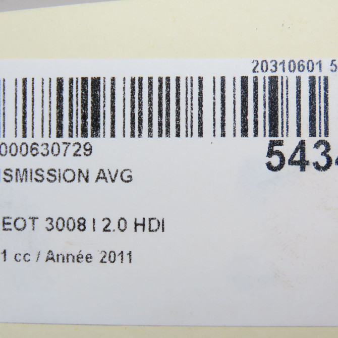 Transmission avant gauche occasion PEUGEOT 3008 I Phase 1 04-2009->12-2013 2.0 HDI 150ch 3272TH 7