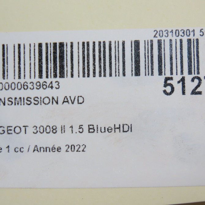 Transmission avant droite occasion PEUGEOT 3008 II Phase 1 04-1995->04-1999 1.5 BlueHDI 130ch 9811176480 7