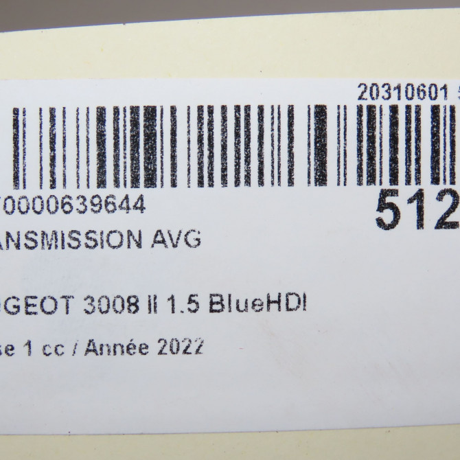 Transmission avant gauche occasion PEUGEOT 3008 II Phase 1 04-1995->04-1999 1.5 BlueHDI 130ch 9808771480 7