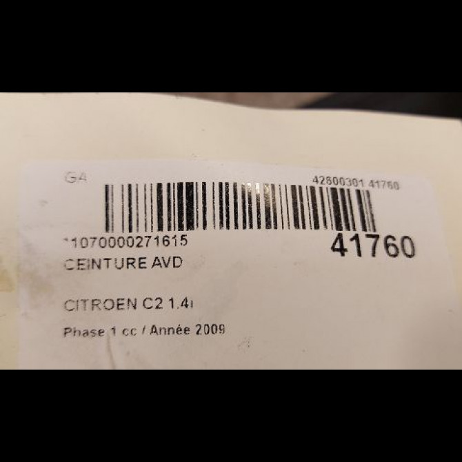 Ceinture avant droite occasion CITROEN C2 Phase 1 09-2003->10-2008 1.4i 8974NE 4