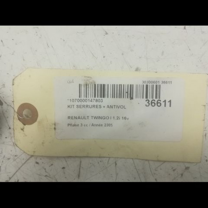 Kit serrures + antivol occasion RENAULT TWINGO I Phase 3 08-2000->06-2007 1.2i 16v 7701204507 3