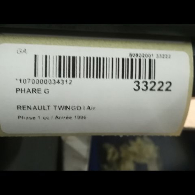 Phare gauche occasion RENAULT TWINGO I Phase 1 04-1993->08-1998 Air 7701040500 3