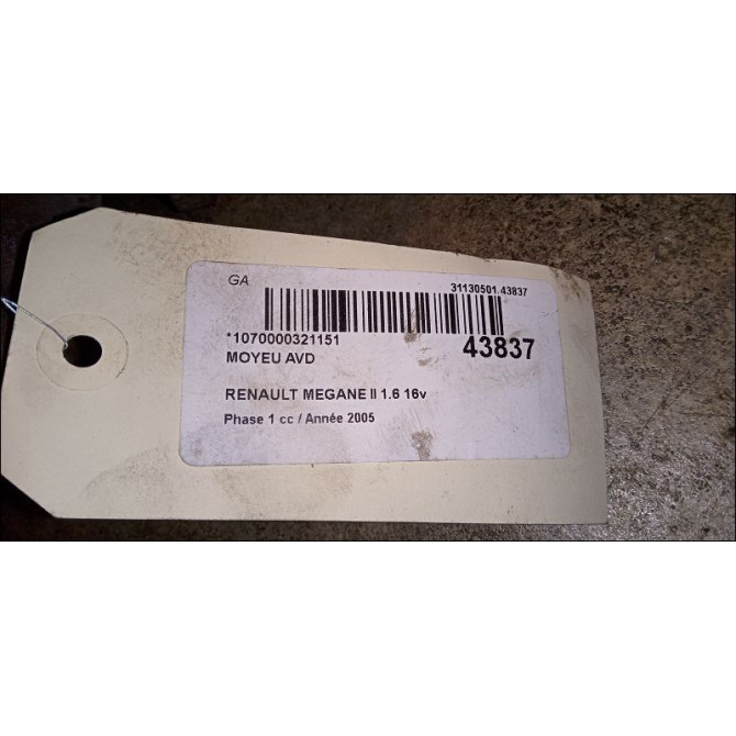 Moyeu avd occasion RENAULT MEGANE II Phase 1 09-2003->12-2005 1.6 16v 402022048R 3