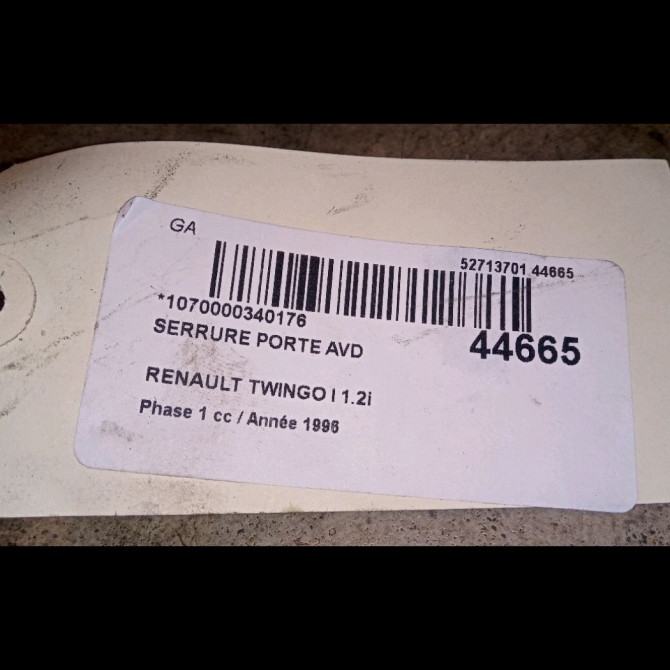 Serrure porte avd occasion RENAULT TWINGO I Phase 1 04-1993->08-1998 1.2i 55ch 7701058531 3