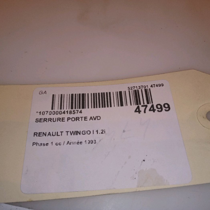 Serrure porte avd occasion RENAULT TWINGO I Phase 1 04-1993->08-1998 1.2i 55ch 7701058531 5