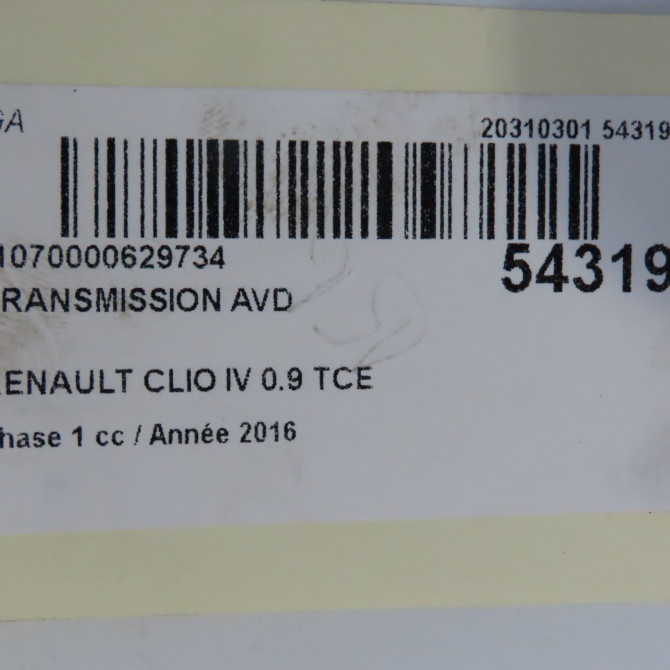Transmission avant droite occasion RENAULT CLIO IV Phase 1 07-2012->... 0.9 TCE 90ch 391009101R 6