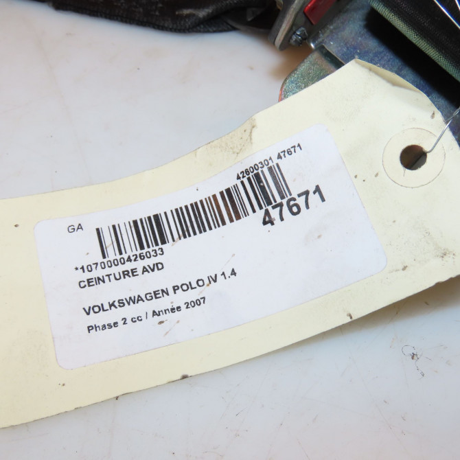 Ceinture avant droite occasion VOLKSWAGEN POLO IV Phase 2 05-2005->09-2009 1.4 TDI 70ch 6Q4857706MRAA 4