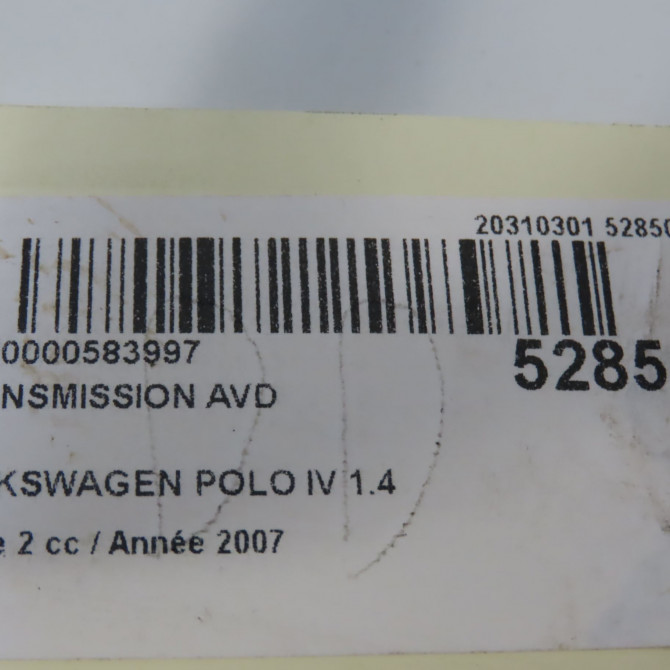 Transmission avant droite occasion VOLKSWAGEN POLO IV Phase 2 05-2005->09-2009 1.4 TDI 80ch 6Q0407272DH 6