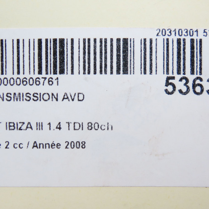 Transmission avant droite occasion SEAT IBIZA III Phase 2 03-2006->06-2009 1.4 TDI 80ch 6Q0407272DH 7