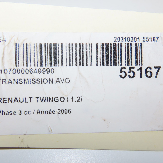 Transmission avant droite occasion RENAULT TWINGO I Phase 3 08-2000->06-2007 1.2i 8200236089 5