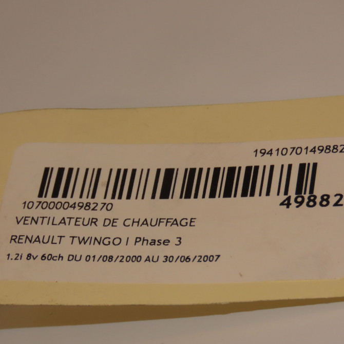 Ventilateur de chauffage occasion RENAULT TWINGO I Phase 3 08-2000->06-2007 1.2i 8v 60ch 4