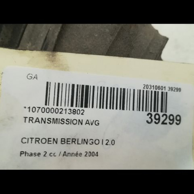 Transmission avant gauche occasion PEUGEOT PARTNER I Phase 2 11-2002->05-2008 2.0 HDI 3272FP 4