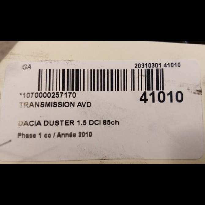 Transmission avant droite occasion DACIA DUSTER Phase 1 03-2010->12-2013 1.5 DCI 85ch 8200930507 5