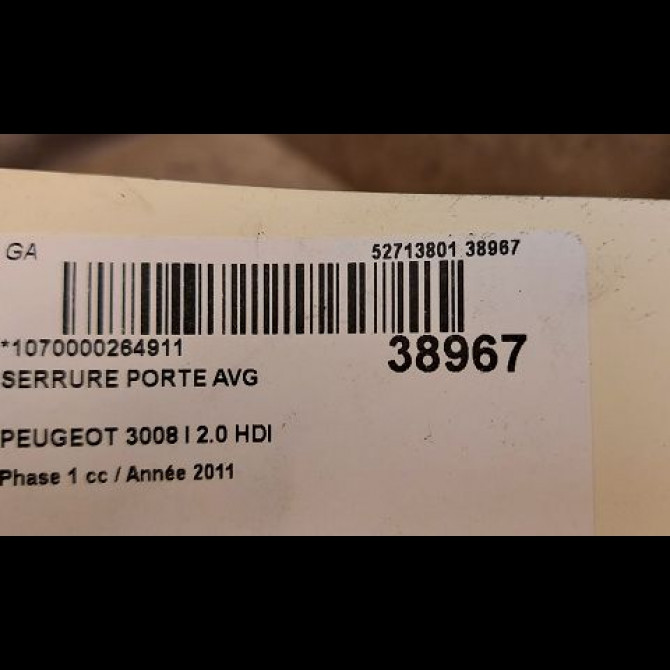 Serrure porte avg occasion PEUGEOT 3008 I Phase 1 04-2009->12-2013 2.0 HDI 150ch 9800623180 3