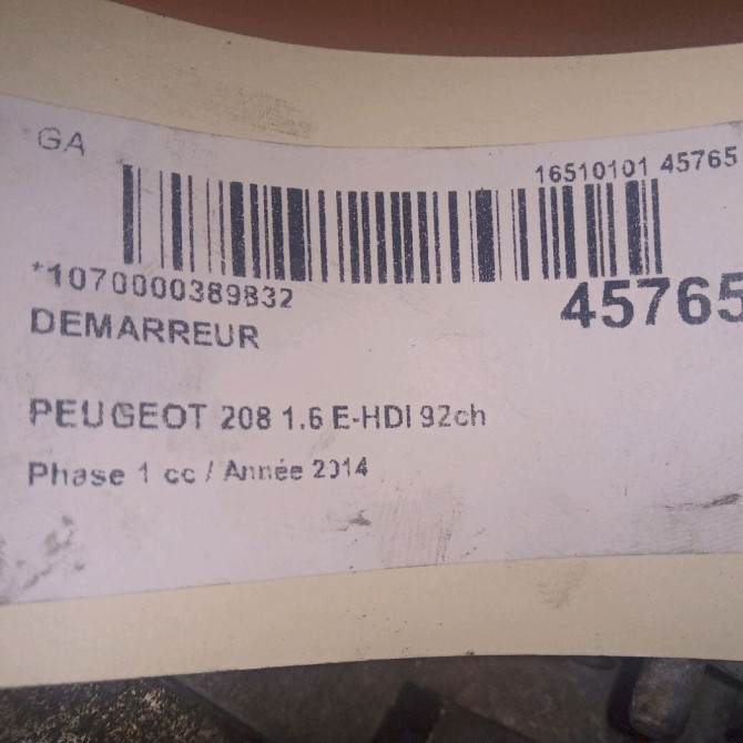 Démarreur occasion PEUGEOT 208 208 Phase 1 2012-03-01->2015-09-30 1.6 E-HDI 92ch 5802AE 7