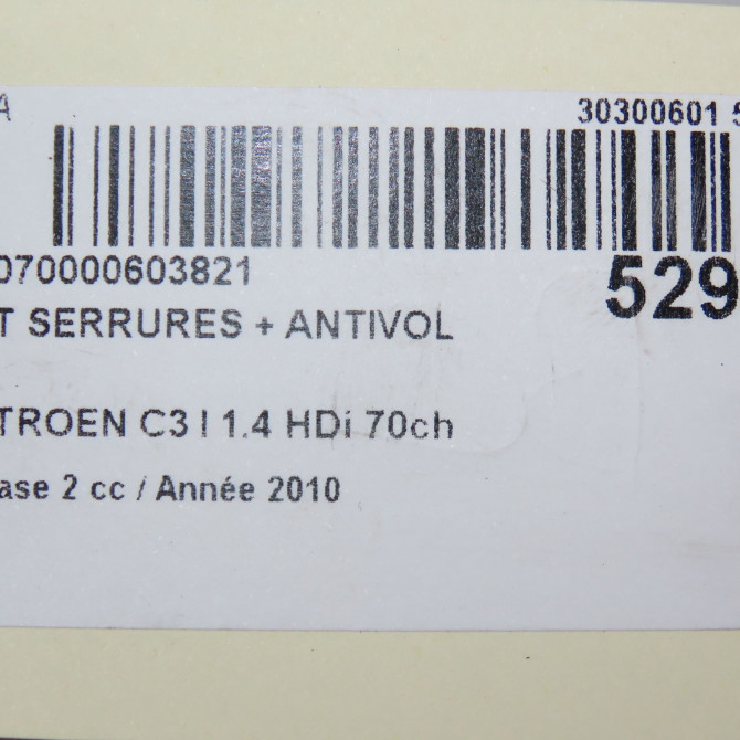 Kit serrures + antivol occasion CITROEN C3 I Phase 2 10-2005->12-2010 1.4 HDi 70ch 4162FP 6