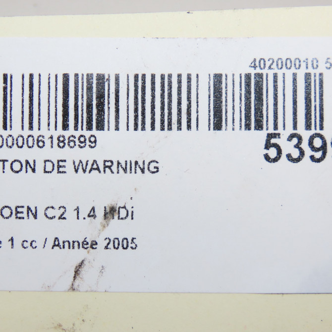 Bouton de warning occasion CITROEN C2 Phase 1 09-2003->10-2008 1.4 HDi 6554L8 5
